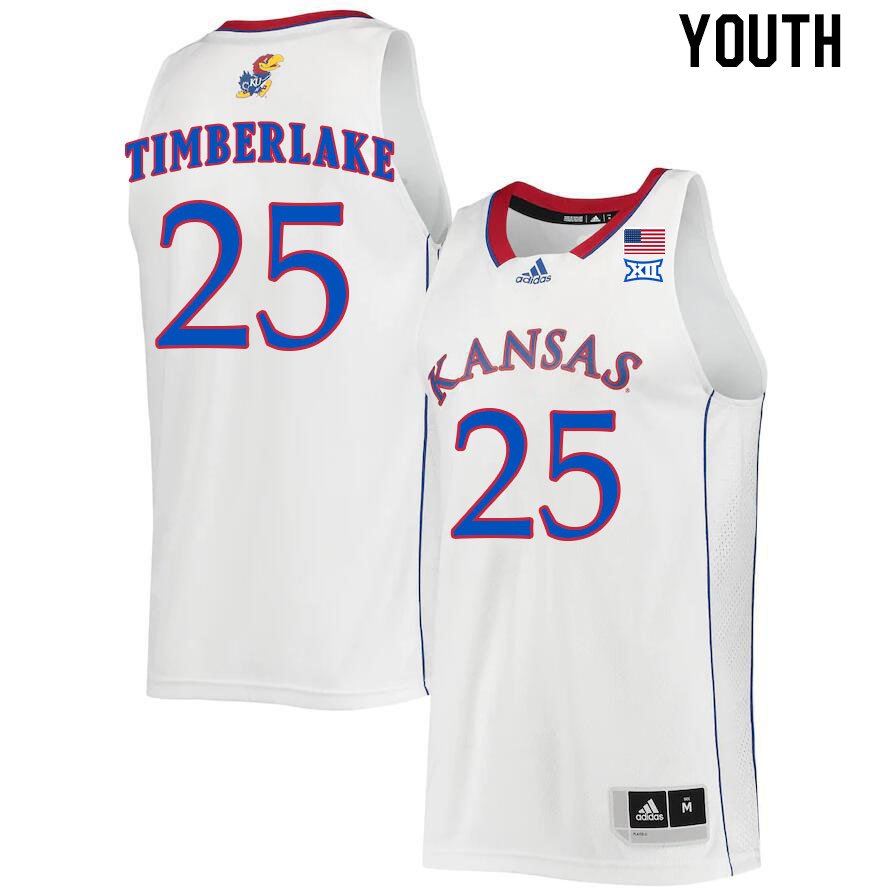 Youth #25 Nicolas Timberlake Kansas Jayhawks College Basketball Jerseys Stitched Sale-White